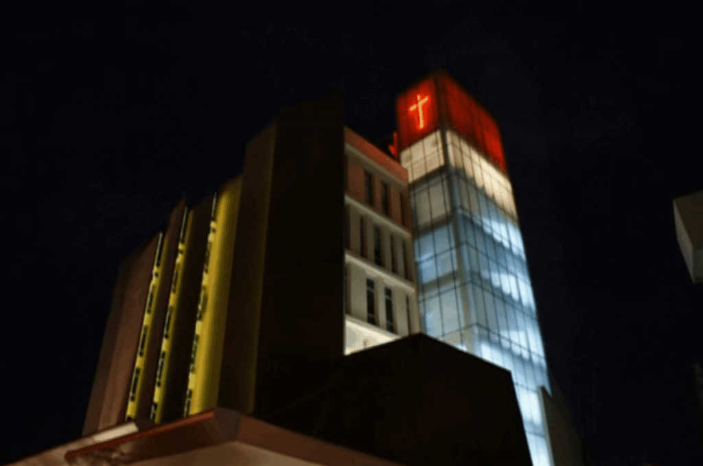 luther centre lit up